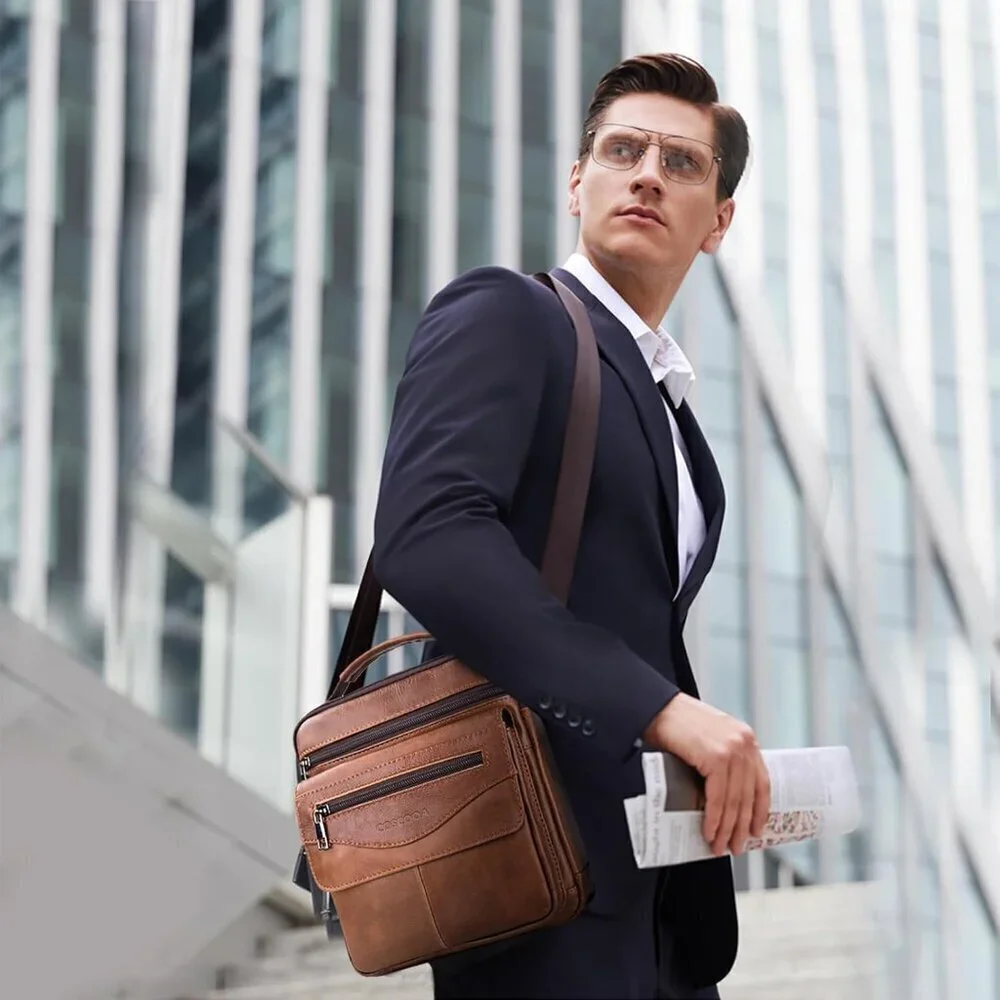 💫 Coscooa Leather Crossbody Bag Men Brown Messenger Satchel Travel Shoulder Bag